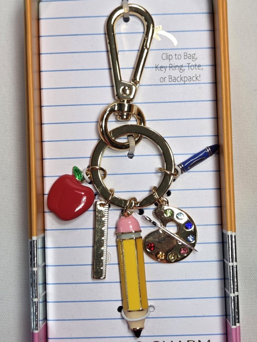 NIB True to Form Teacher Bag Charm Keychain Gold Apple Pencil School New Box